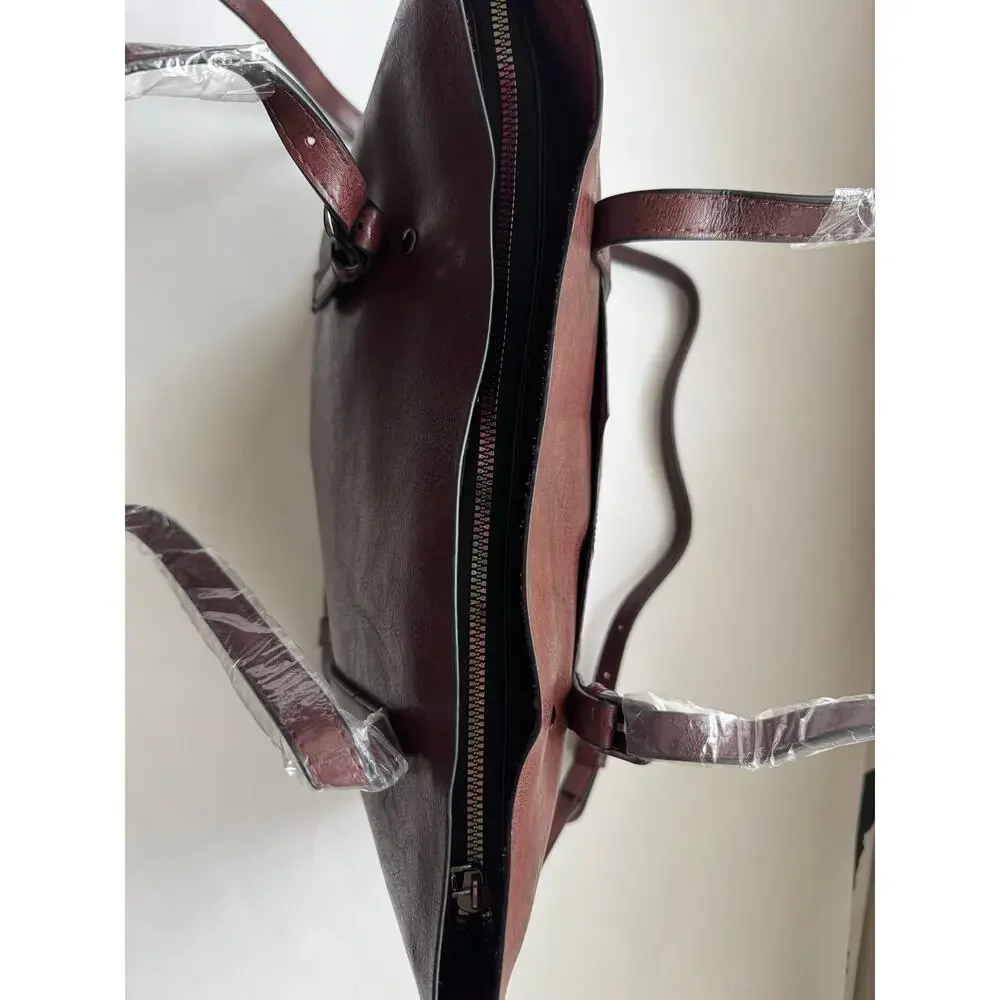NWOT Elegant Faux Leather Tote with Removable Long Strap in Chocolate Brown